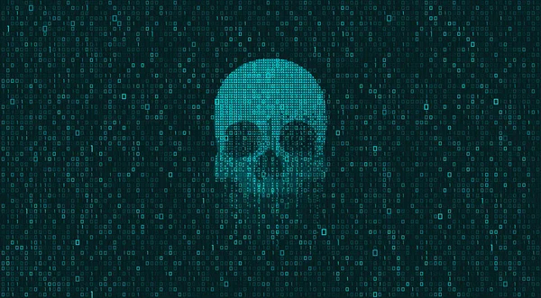 Concept Cybercriminalité Graphique Forme Crâne Avec Fond Code Binaire — Image vectorielle