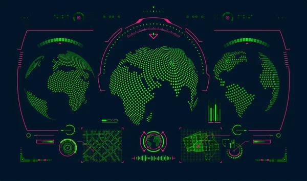 Концепція Глобальної Комунікаційної Технології Графіка Футуристичного Глобусу Технологічним Інтерфейсом — стоковий вектор