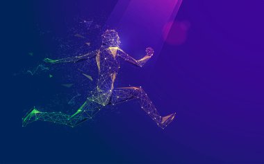 Spor bilimi teknolojisi kavramı, çokgen koşucusu fütüristik elementle sıçrıyor