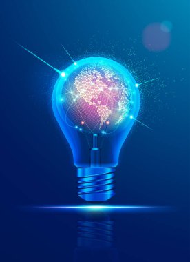 concept of communication technology or digital transformation, graphic of realistic light bulb with futuristic globe inside clipart