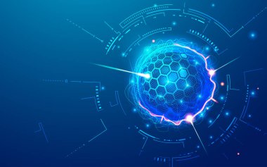 Kuantum hesaplama konsepti, teknoloji elementi ile gelecekçi kürenin grafiği