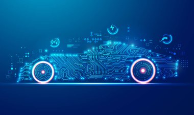 Elektronik araç konsepti, elektronik modelle birleştirilmiş araba şekli grafiği