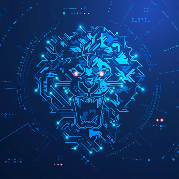 Concept Technologie Pointe Cybersécurité Graphique Visage Lion Combiner Avec Modèle Graphismes Vectoriels