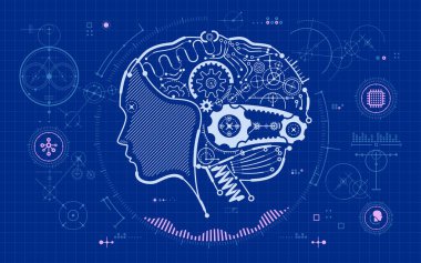 concept of machine learning, graphic of deep learning diagram of AI presented in blueprint
