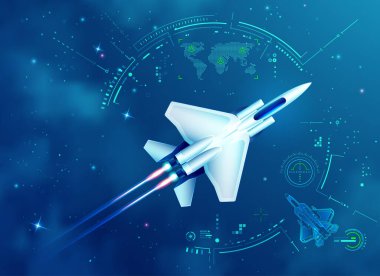 Fütürist radar arayüzü olan hava savaşçısının grafiği