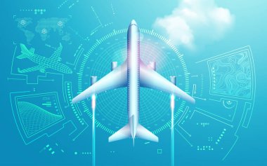 Havacılık teknolojisi ya da dijital ikiz, uçağın fütüristik arayüzlü grafiği