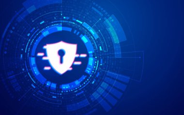 Siber güvenlik ya da programlama güvenlik duvarı konsepti, gelecekteki ikili siber uzay elementi ile ışık kalkanı grafiği 