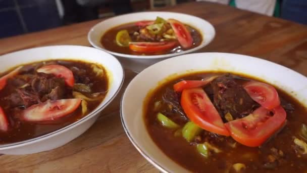 Palitos Carne Visto Cerca Street Food Tongseng — Vídeo de stock