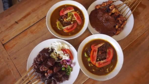 Vista Desde Arriba Tongseng Satay Cabra Satay Pollo Street Food — Vídeo de stock