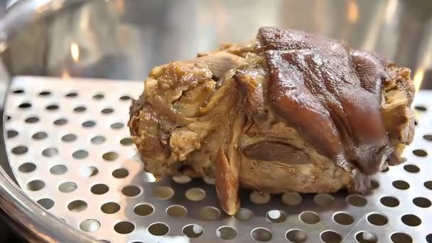 Pork Knuckles Stainless Bowl Street Food — Stock Video