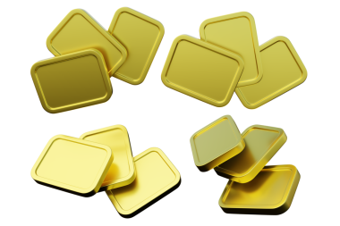 Yüzen altın bloklar ya da 10 gram altın külçeler. İş sunumları, finansal kavramlar, soyut tasarım projeleri için ideal. 3d oluşturma