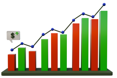  Finansal büyüme için 3D yükselen bar tablosu. İş sunumları, raporlar, makaleler veya finans, yatırım ve başarı hakkında bloglar için uygundur. 3B Hazırlama