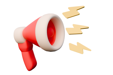 Yıldırımlı kırmızı ve beyaz 3D megafon, reklam, iletişim, promosyon, duyuru, olay, pazarlama materyalleri ve sosyal medya için ideal. 3d Hazırlama.