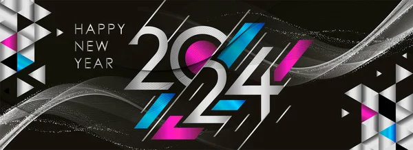 2024 Новорічний Банер Срібним Чорним Тлом Щасливий Новий Рік Вітальна Ліцензійні Стокові Вектори