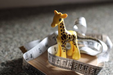 oyuncak zürafa ve mezura yakın çekim görüntüsü