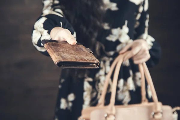 Woman Hand Bag Wallet Dark Background — Stock Photo, Image