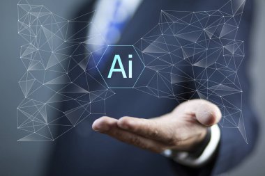 Ekranda iş adamı ile yapay zeka kavramı