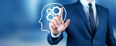 El, dişli dişli sanal insana dokunuyor.