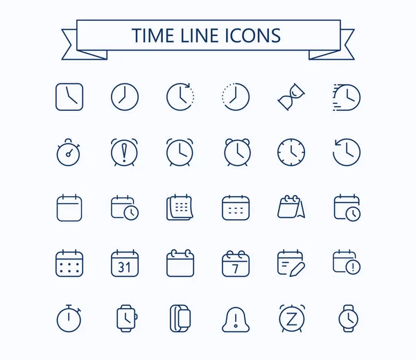Conjunto Iconos Del Reloj Iconos Línea Vector Tiempo — Archivo Imágenes Vectoriales