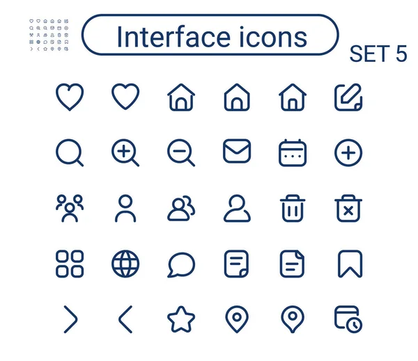 Icônes Contour Interface Simple Ensemble Mini Icônes Vectorielles Rondes Pixel — Image vectorielle