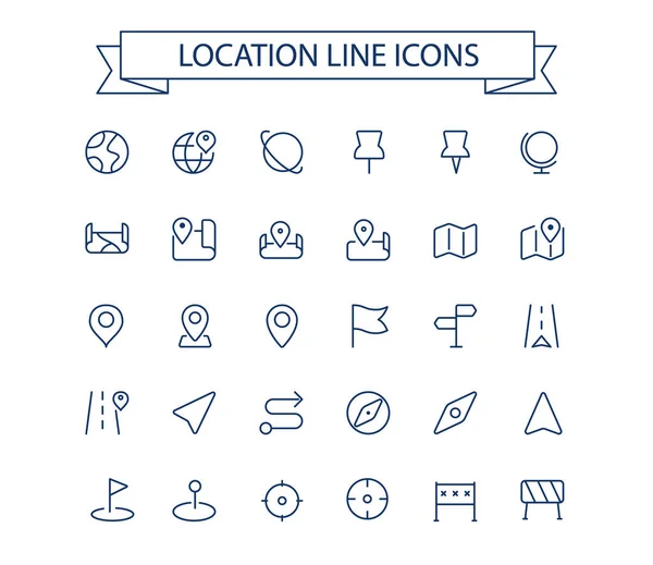 Mapas Línea Ubicación Iconos Simples Iconos Navegación Derrame Cerebral Rejilla — Vector de stock
