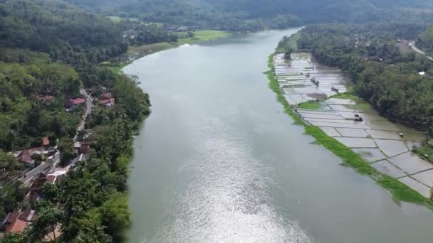 Nagranie Dronów Lotniczych Rzeki Serayu Jawa Środkowa Indonezja — Wideo stockowe