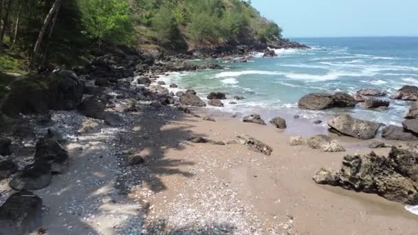 Vista Playa Con Hermosos Acantilados Olas Árboles Playa Karang Agung — Vídeo de stock