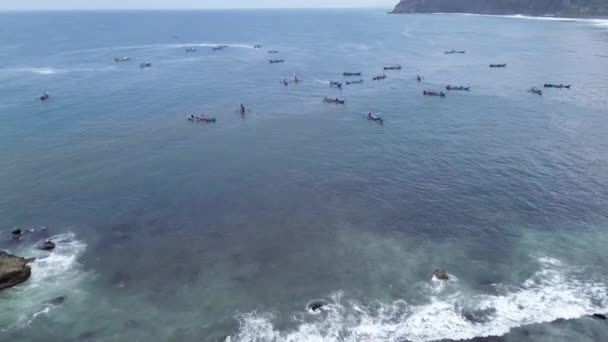 Drone Uitzicht Menganti Beach Kebumen Centraal Java Indonesië Strand Met — Stockvideo