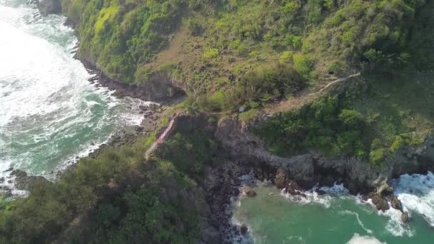 Drone Vista Bellezza Tanjung Karang Penganten Sulla Spiaggia Gebyuran Lampon — Video Stock