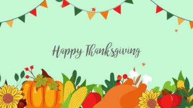 Mutlu Şükran Günü 4K animasyonları. Mutlu şükranlar ve sonbahar animasyonu sonbahar yaprakları ve balkabağı ile. Şükran Günü 'nüz kutlu olsun. Fotokopi alanı ile özel satış yaptığınız için teşekkürler