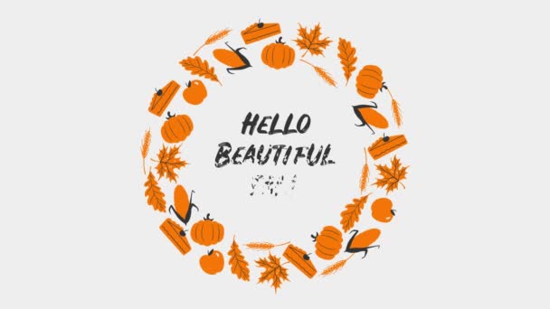 Счастлив Даю Анимацию Счастливые Благодарности Осенняя Анимация Осенними Листьями Кустарниками — стоковое видео