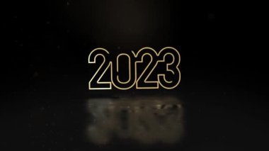 Güzel 4k mutlu noel animasyonu. Parlayan noel xmas ağacı ve yıldızlı arka plan. Mutlu noel dilekleri altın renginde.