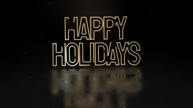 Güzel 4k mutlu noel animasyonu. Parlayan noel xmas ağacı ve yıldızlı arka plan. Mutlu noel dilekleri altın renginde.