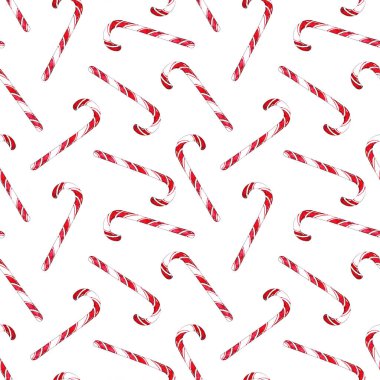 Beyaz arka planda şeker çubuğu olan basit, pürüzsüz bir Noel deseni.