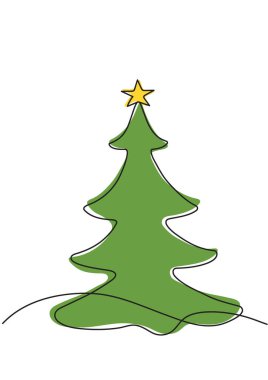 Minimalist tekniği kullanan bir yıldızla bir Noel ağacının vektör çizimi
