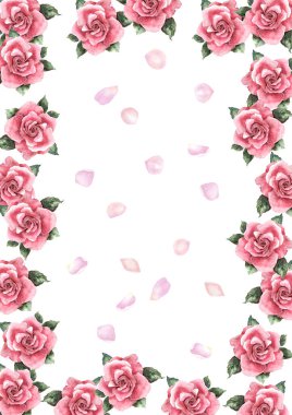 Dökülmüş gül ve yapraklarla dekoratif dikey çerçeve