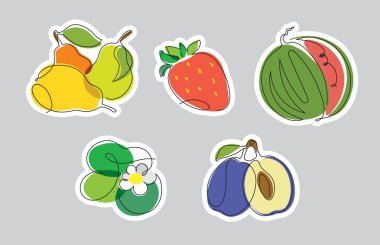 Karalama meyveleri, yapraklar ve çiçeklerle renklendirilmiş vektör etiketi