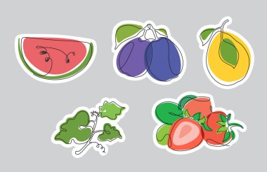 Meyve rengi mini vektör çıkartması minimalist teknikle ayarlandı