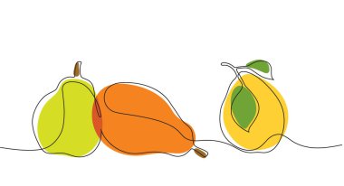 Minimalist tarzda üç çok renkli armut ile vektör illüstrasyonu