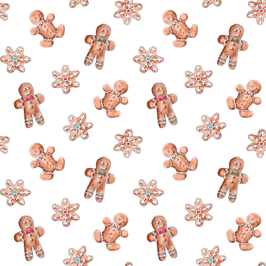 Noel tatili için farklı şekillerde zencefilli kurabiyelerle suluboya desensiz.