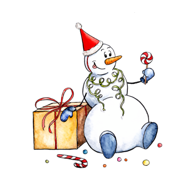 Ayrı Noel Suluboya Kardan Adam ve Şekerlerle Çizim