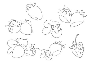 Bir satırda sadeleştirilmiş çilek grafiksel vektör kümesi