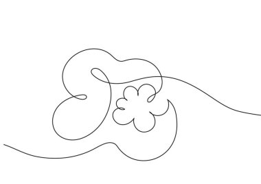 Çilek yaprakları ve çiçek grafiği bir çizgi vektöründe