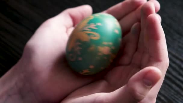 Melting Wax Candle Help Pen Girl Puts Pattern Easter Egg — Stock Video