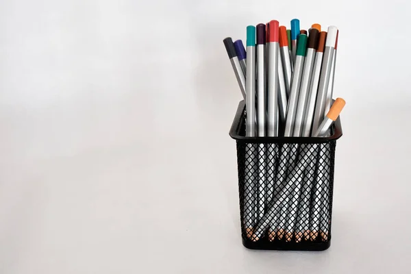 Office Pencil Holder With Contents Stock Photo - Download Image