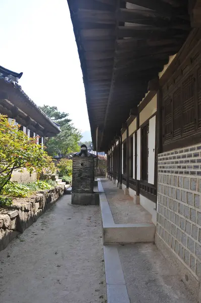 Παραδοσιακή Κορεάτικη Παλιά Αρχιτεκτονική Σπιτιών Hanok Στη Σεούλ Κοντά Στο — Φωτογραφία Αρχείου