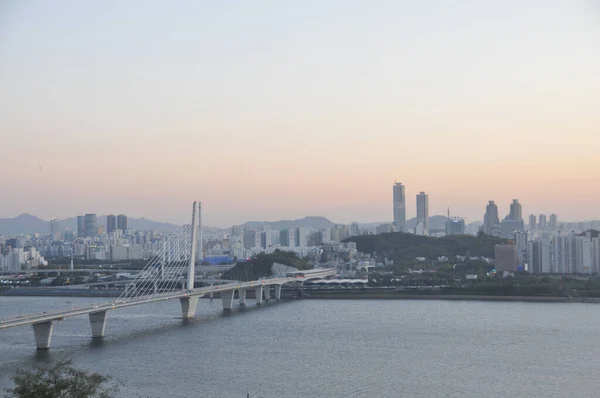 Seoul South Korea Oktober 2022 Lugn Solnedgång Scen Med Bro — Stockfoto