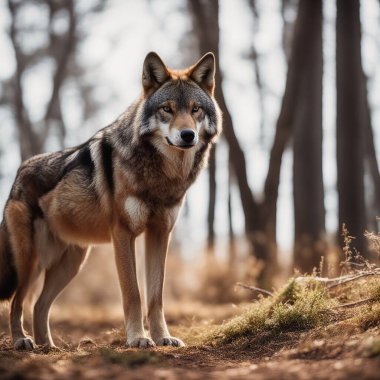 red wolf on isolated forest background clipart