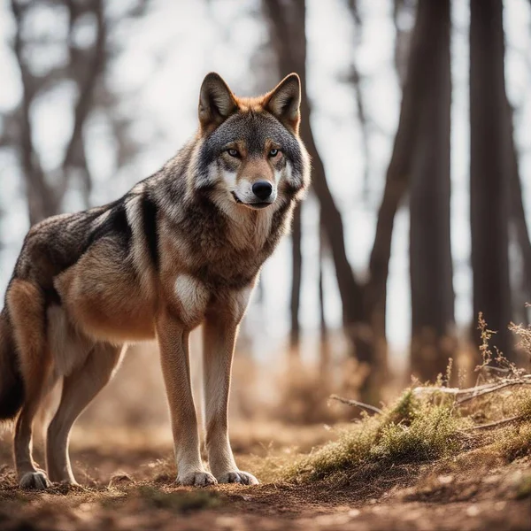孤立森林背景下的红狼 — 图库照片