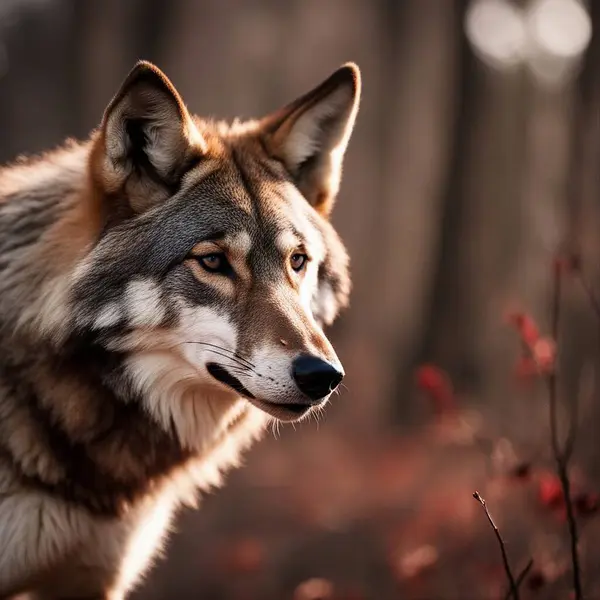Ερυθρός Λύκος Απομονωμένο Δασικό Υπόβαθρο — Φωτογραφία Αρχείου